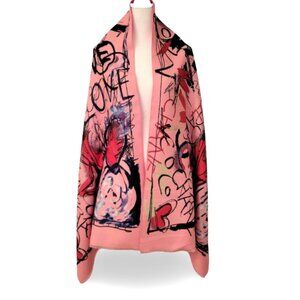 Graffiti Love” Pink Cashmere Wrap – Art-Inspired Street-Style Scarf